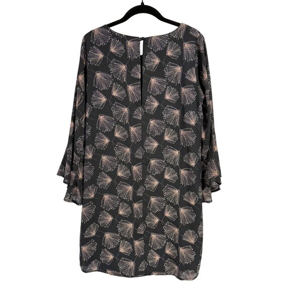 Veronica M Black Tan Floral Shift Dress with Bell Sleeves Size M - Picture 6 of 8